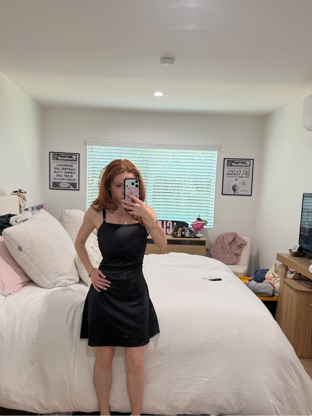 H&M Black Satin Fit-and-Flare Mini Dress
